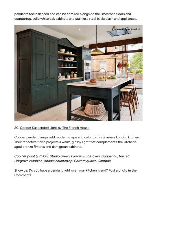 Houzz: Source List: 20 Pendants that Illuminate the Kitchen Island