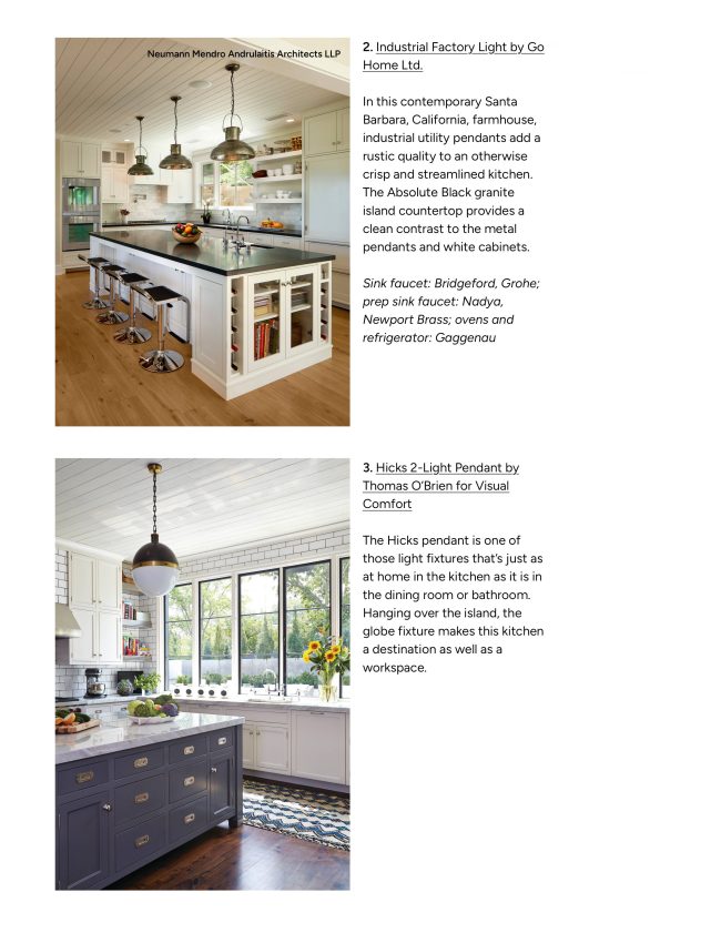 Houzz: Source List: 20 Pendants that Illuminate the Kitchen Island