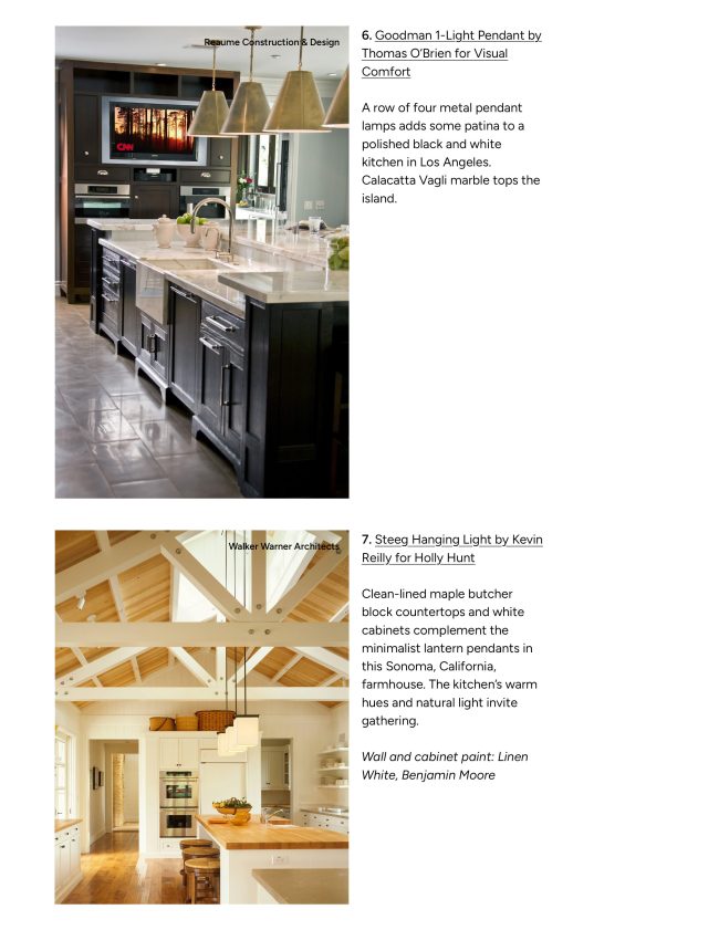 Houzz: Source List: 20 Pendants that Illuminate the Kitchen Island