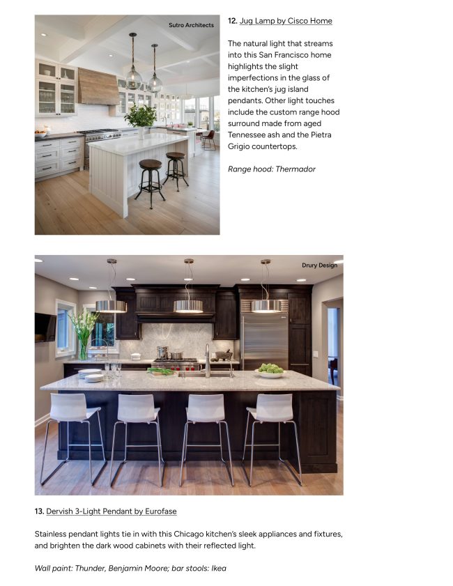 Houzz: Source List: 20 Pendants that Illuminate the Kitchen Island
