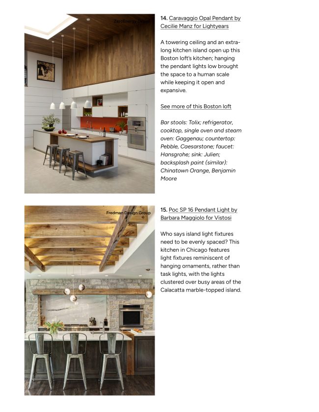 Houzz: Source List: 20 Pendants that Illuminate the Kitchen Island