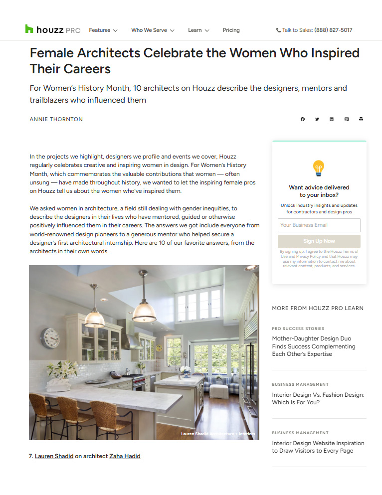 Houzz: Female Architects Celebrate the Women Who Inspired Their Careers