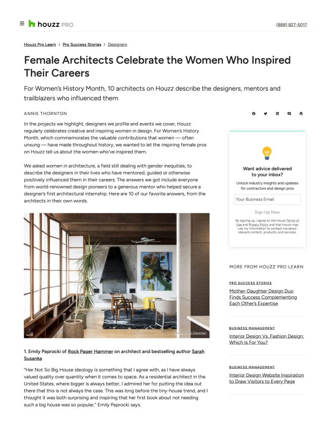 Houzz: Female Architects Celebrate the Women Who Inspired Their Careers